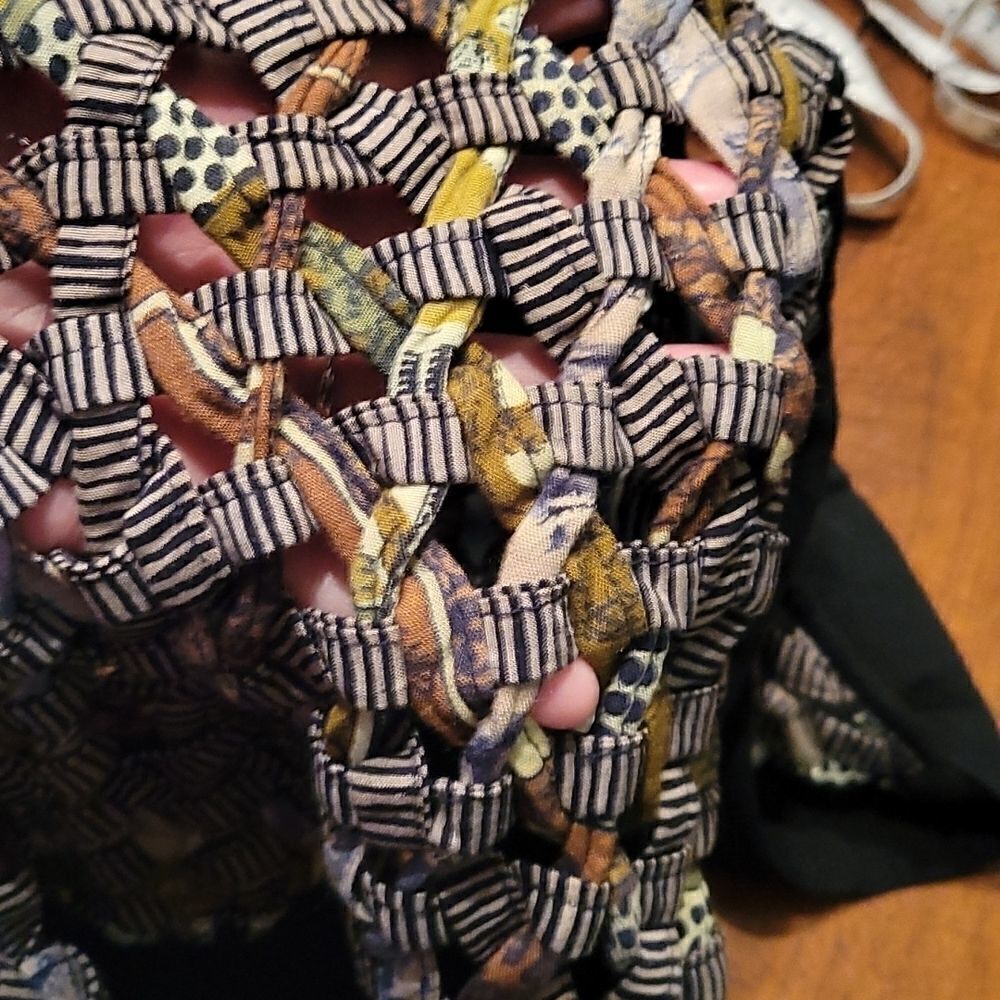 VTG HALSEY COLLECTION Basketweave Tie Back Grunge Hippie Waistcoat Vest - Picture 6 of 7